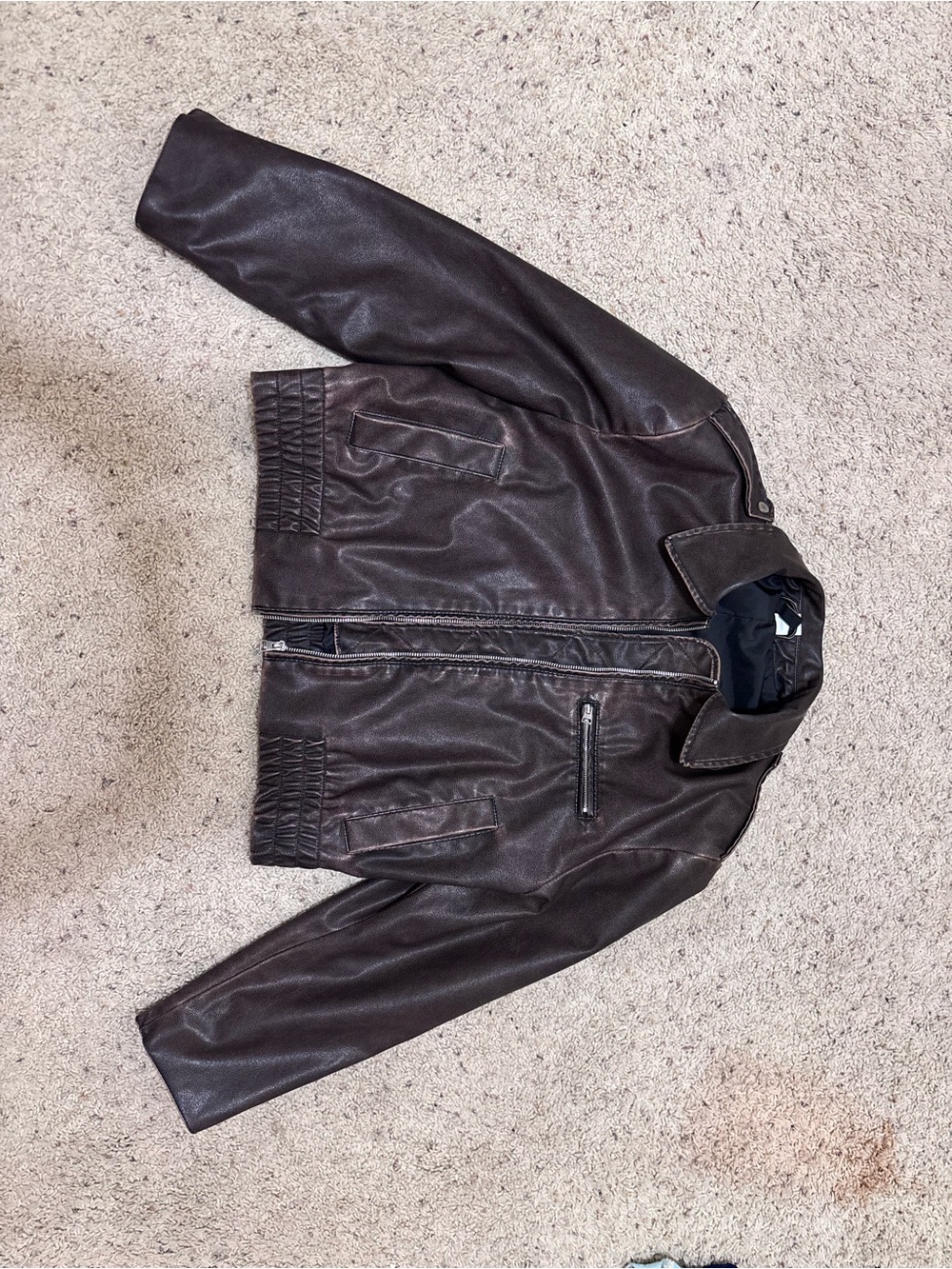 Brown Leather Bomber Jacket